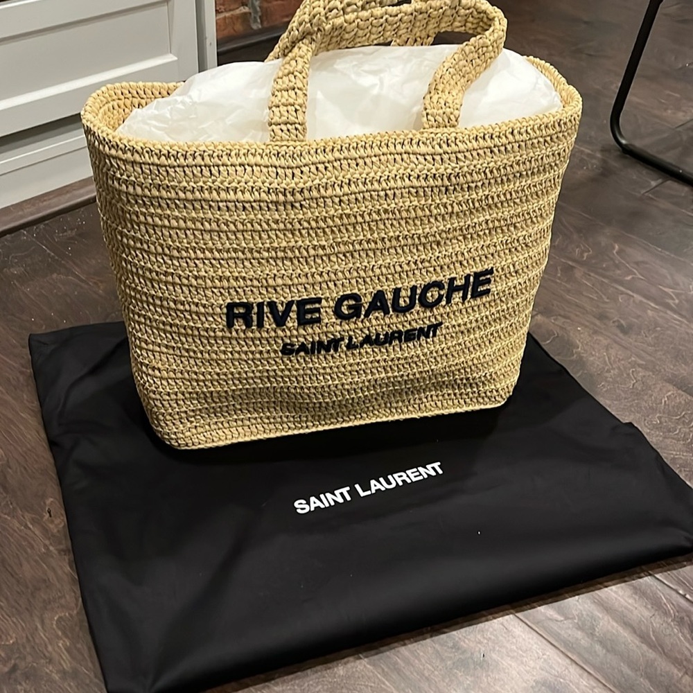 Saint Laurent Rive Gauche Raffia Tote, NWT